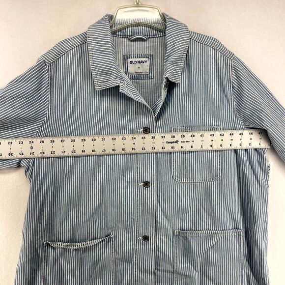 Old Navy Button Front Jean Jacket White/Blue Stripes Ladies Size‎ 2X NEW - Picture 10 of 11